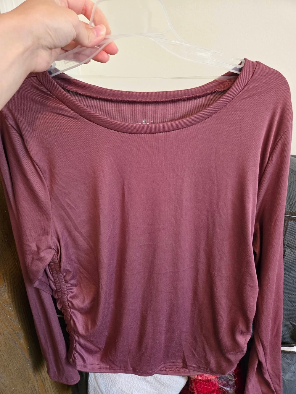 Long-Sleeve Ruched Side Top in Mauve Pink